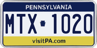 PA license plate MTX1020