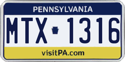 PA license plate MTX1316