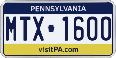 PA license plate MTX1600
