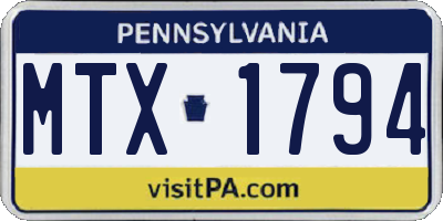 PA license plate MTX1794