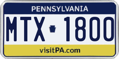 PA license plate MTX1800