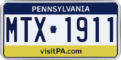 PA license plate MTX1911