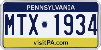 PA license plate MTX1934