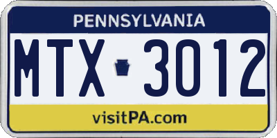 PA license plate MTX3012