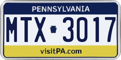 PA license plate MTX3017