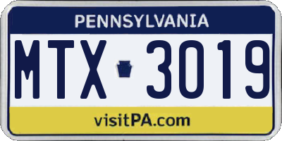 PA license plate MTX3019