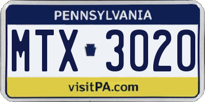 PA license plate MTX3020