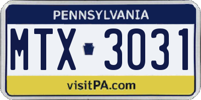 PA license plate MTX3031
