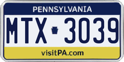 PA license plate MTX3039