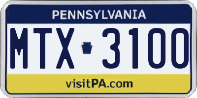PA license plate MTX3100