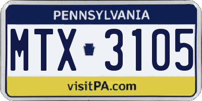 PA license plate MTX3105
