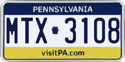 PA license plate MTX3108