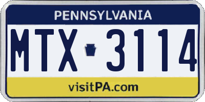 PA license plate MTX3114