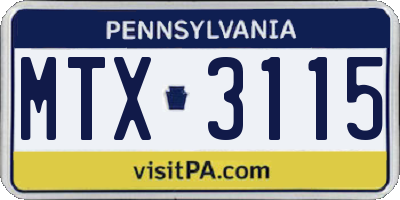 PA license plate MTX3115