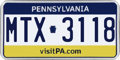 PA license plate MTX3118