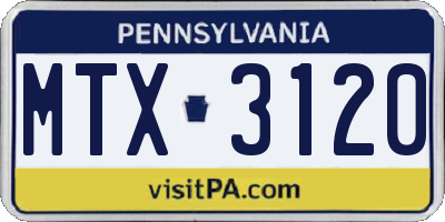 PA license plate MTX3120