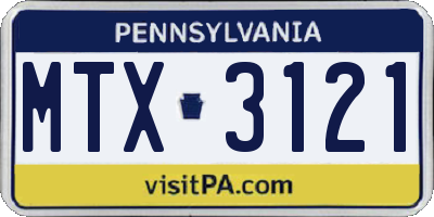 PA license plate MTX3121