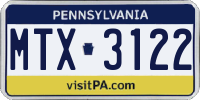 PA license plate MTX3122