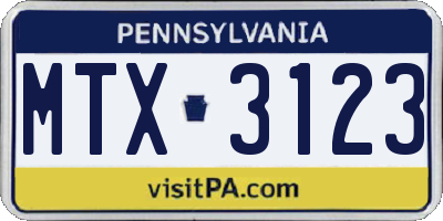 PA license plate MTX3123