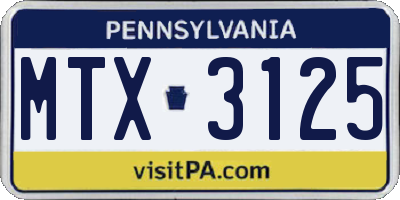 PA license plate MTX3125