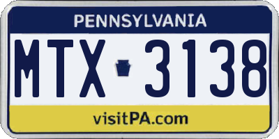 PA license plate MTX3138