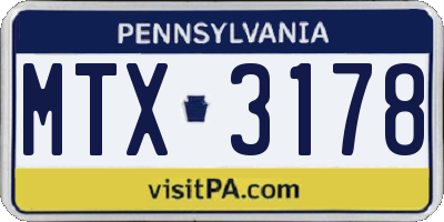 PA license plate MTX3178