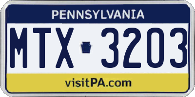 PA license plate MTX3203