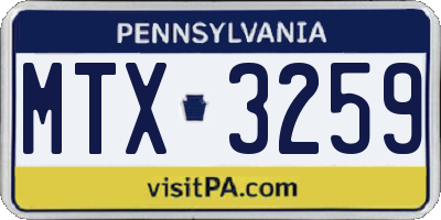 PA license plate MTX3259
