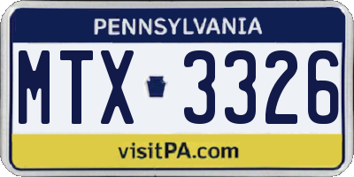 PA license plate MTX3326