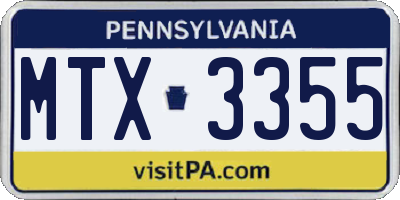 PA license plate MTX3355