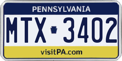 PA license plate MTX3402