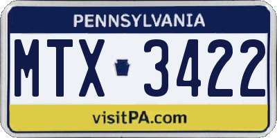 PA license plate MTX3422