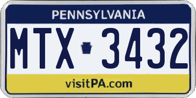 PA license plate MTX3432