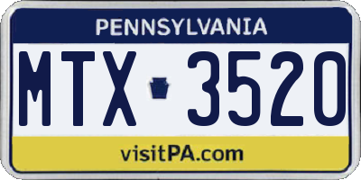 PA license plate MTX3520