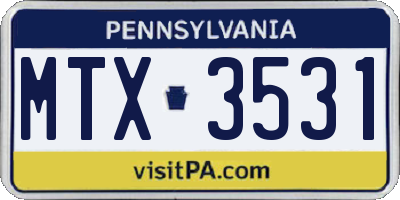 PA license plate MTX3531
