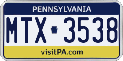 PA license plate MTX3538