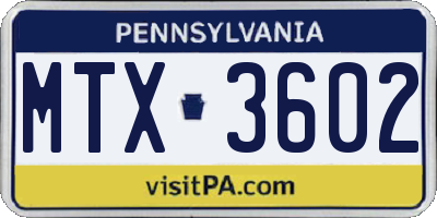 PA license plate MTX3602