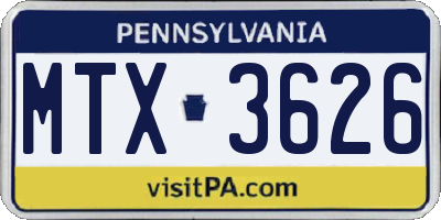 PA license plate MTX3626