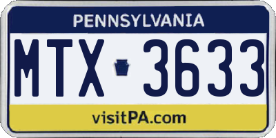 PA license plate MTX3633