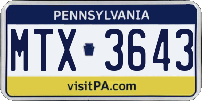 PA license plate MTX3643