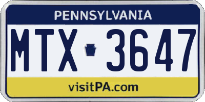 PA license plate MTX3647