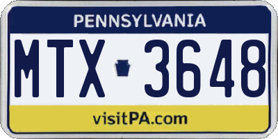 PA license plate MTX3648