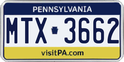 PA license plate MTX3662