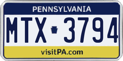 PA license plate MTX3794