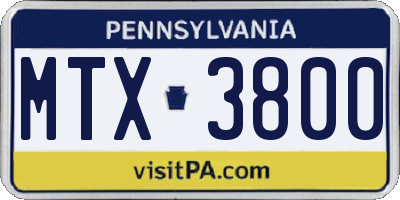 PA license plate MTX3800