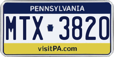 PA license plate MTX3820