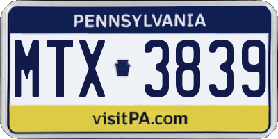 PA license plate MTX3839