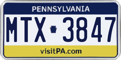 PA license plate MTX3847