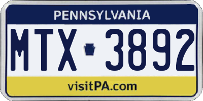 PA license plate MTX3892