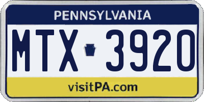 PA license plate MTX3920